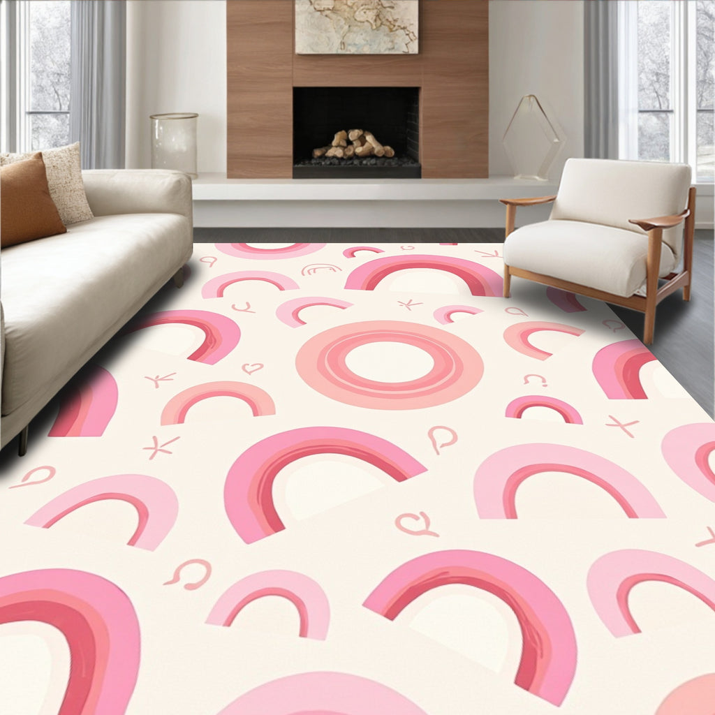 Playful Pink Rainbow Patterned Rug