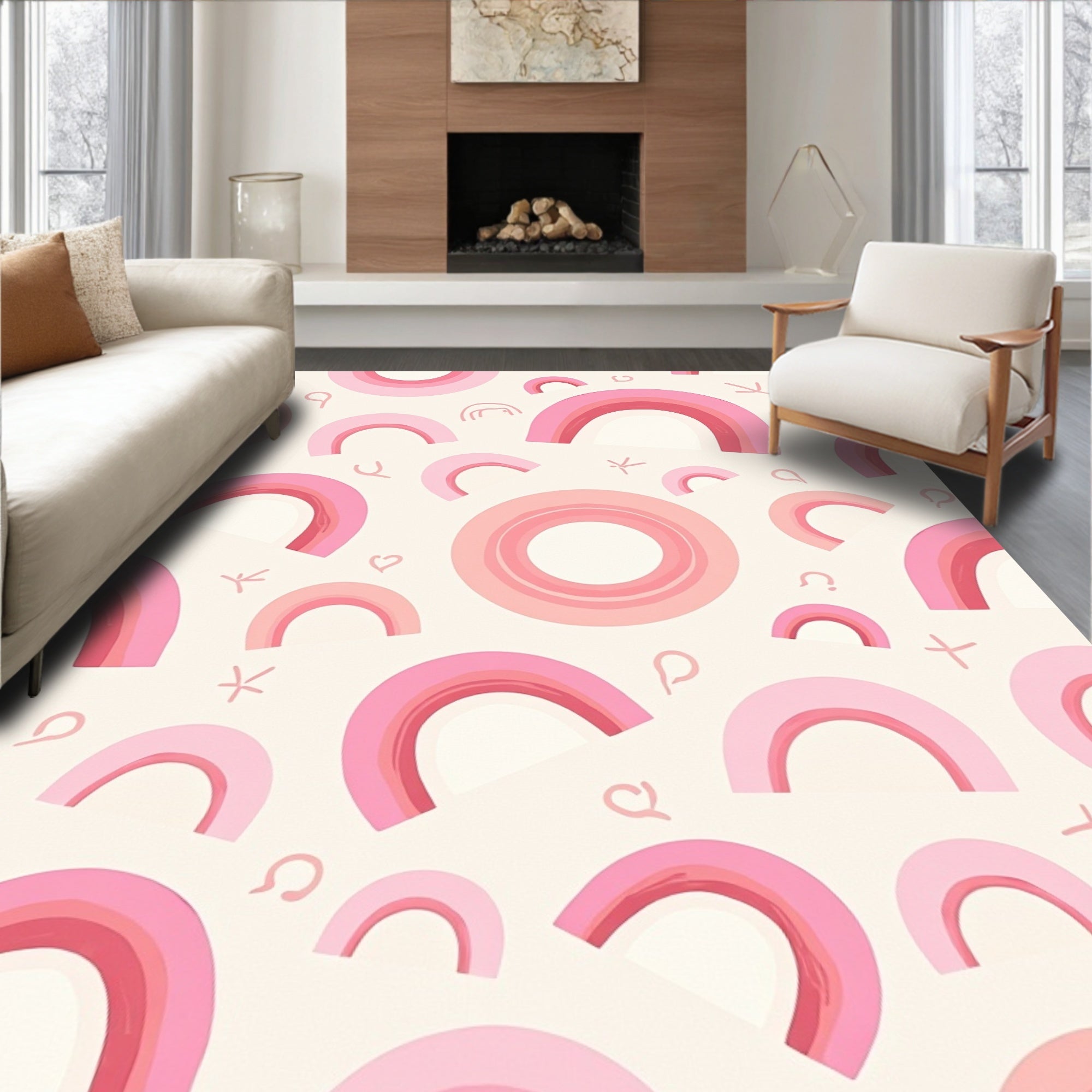 Playful Pink Rainbow Patterned Rug
