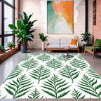 Deep Green Fern Leaf Pattern Rug