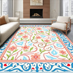 Coral Floral Vine With Blue Accents Rug