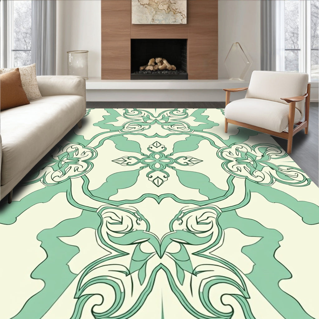 Art Nouveau Mint Swirl Pattern Rug