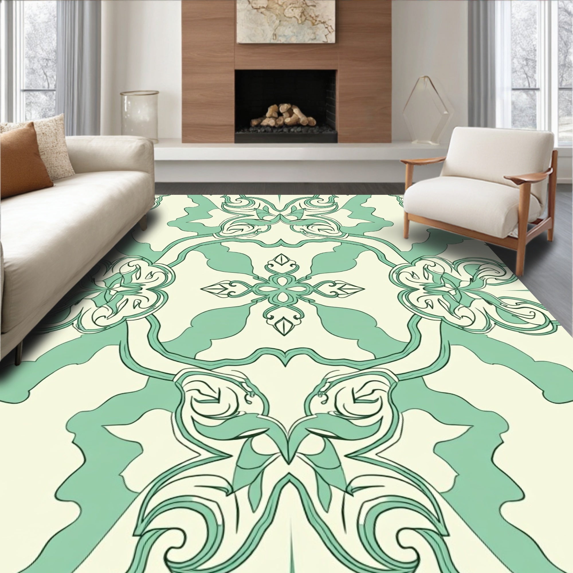 Art Nouveau Mint Swirl Pattern Rug