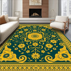 Intricate Floral Patterned Teal Rug