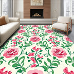 Vibrant Pink Rose Vine Design Rug
