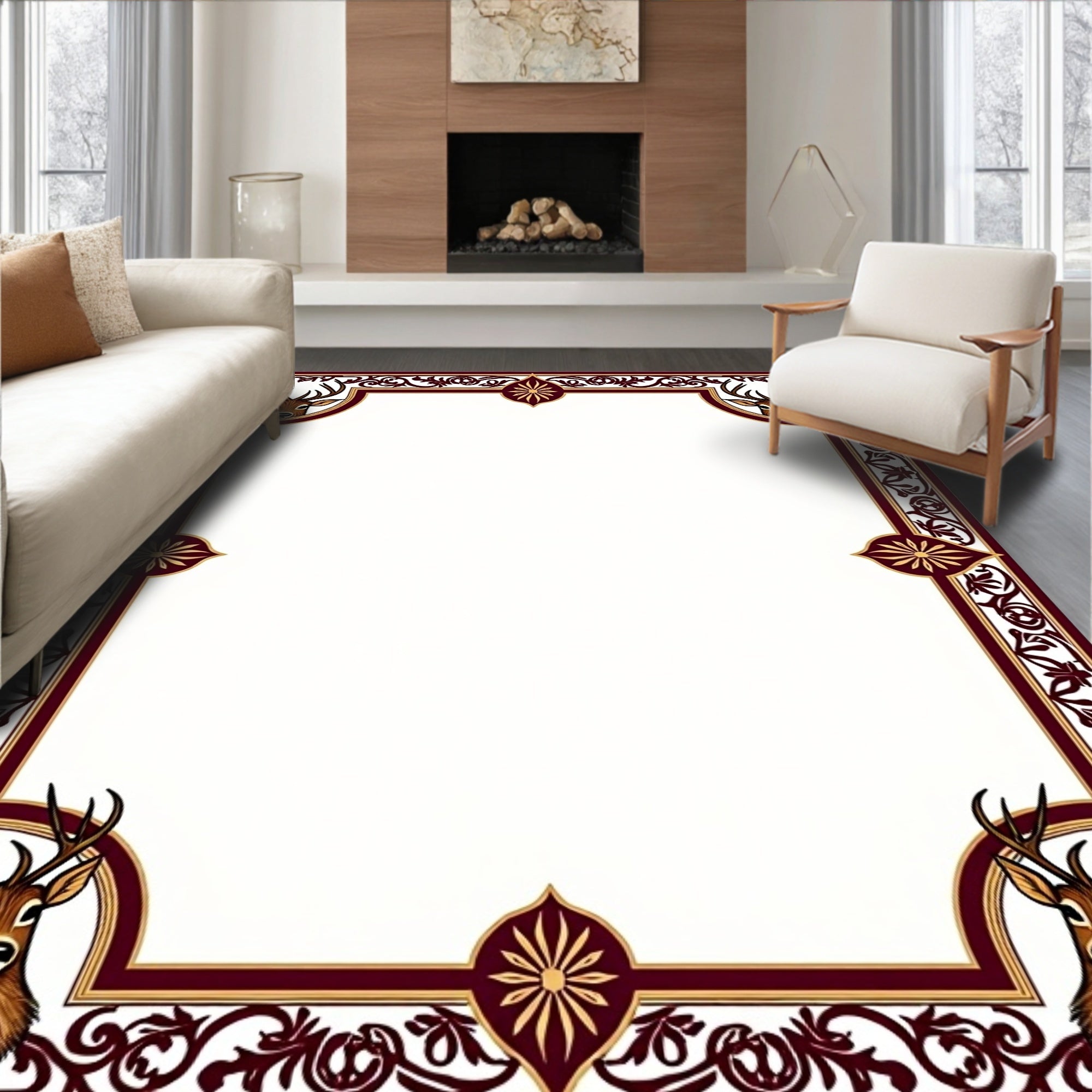 Regal Deer Woodland Corner Border Rug