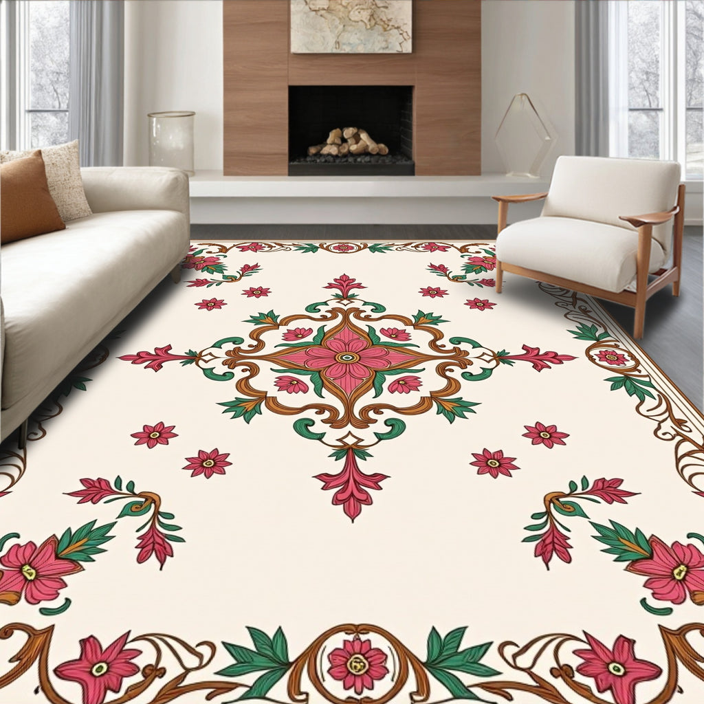 Rich Floral Scrollwork Pattern Rug