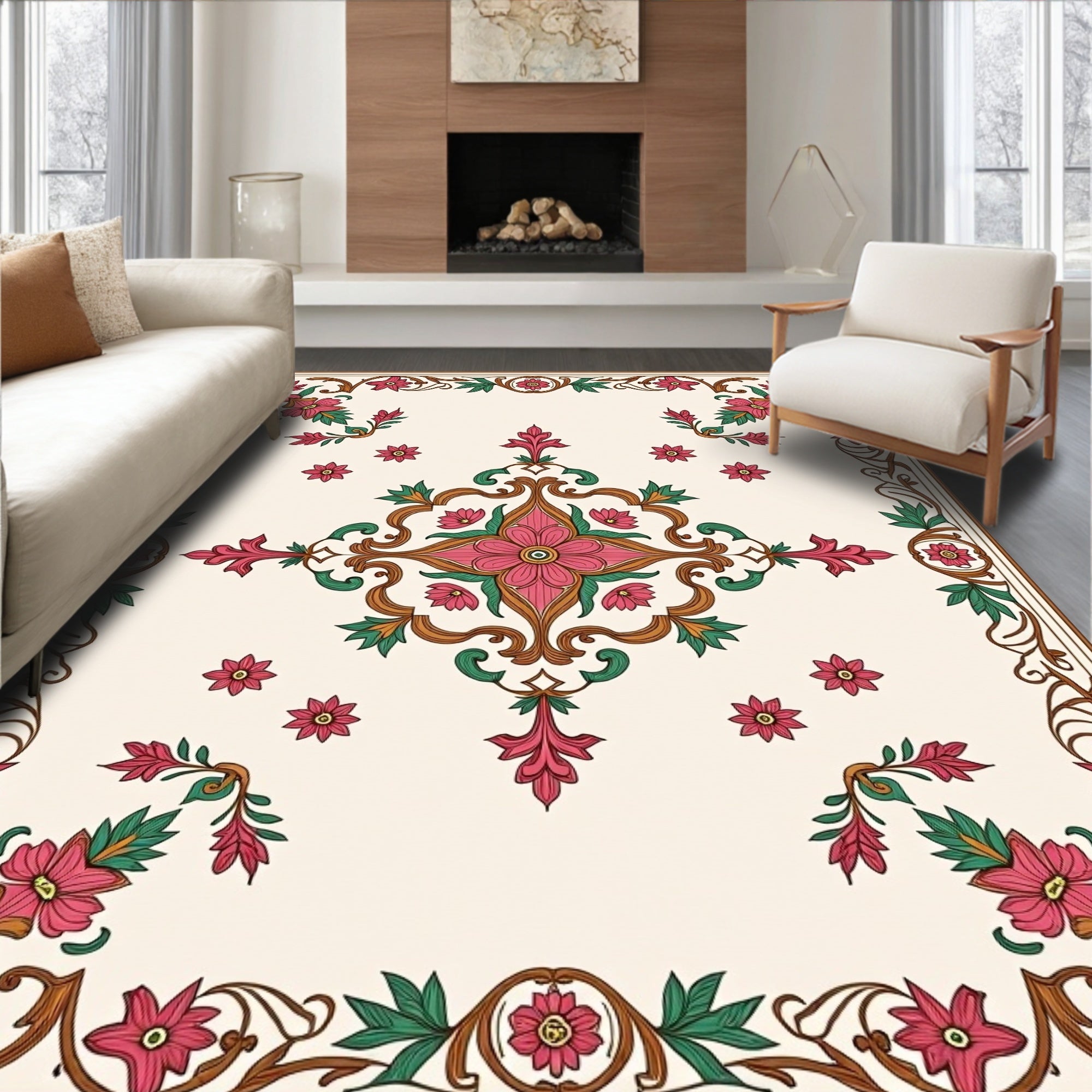 Rich Floral Scrollwork Pattern Rug