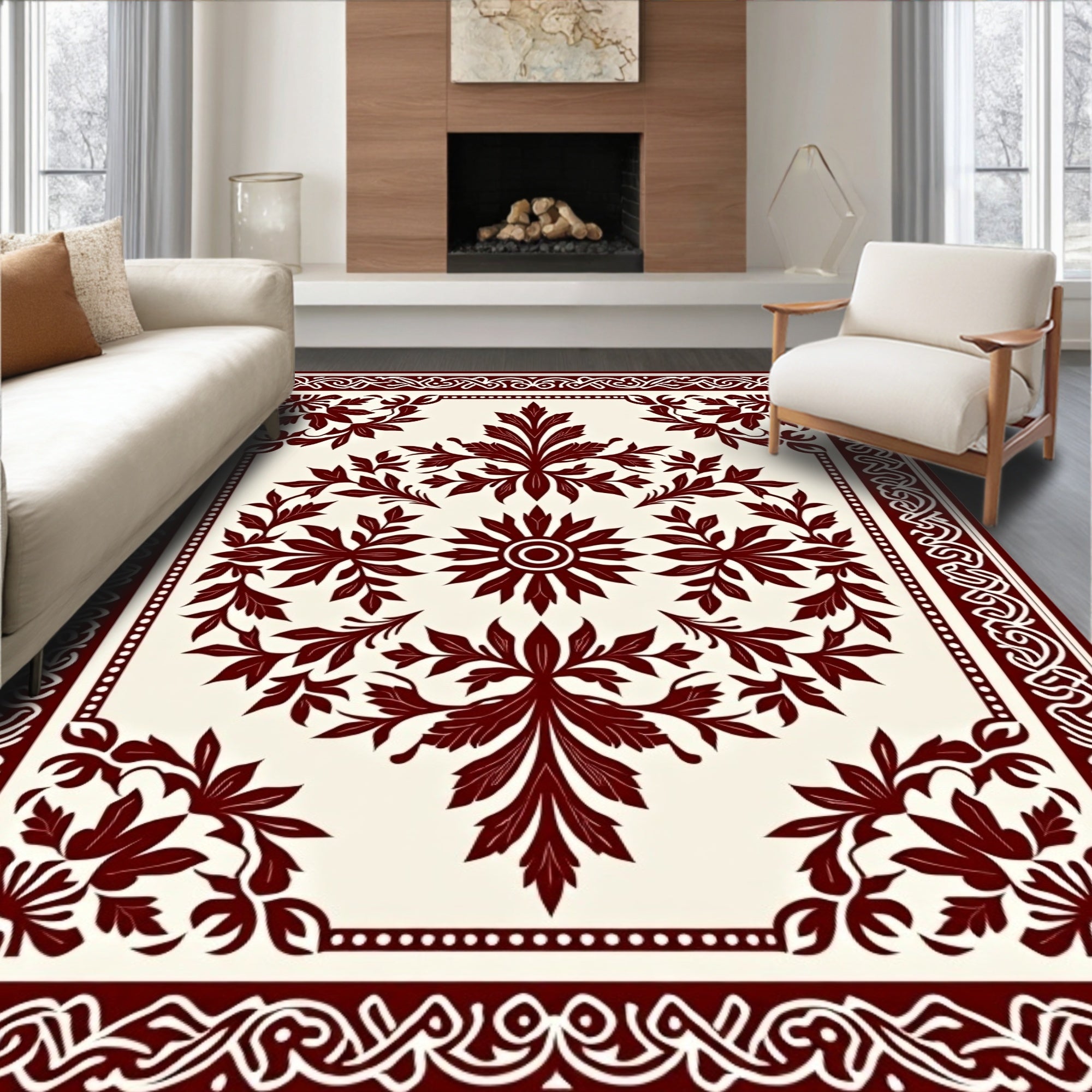 Ornate Floral Vine Mandala Border Rug