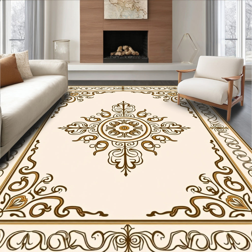 Ornate Border With Central Floral Medallion Rug