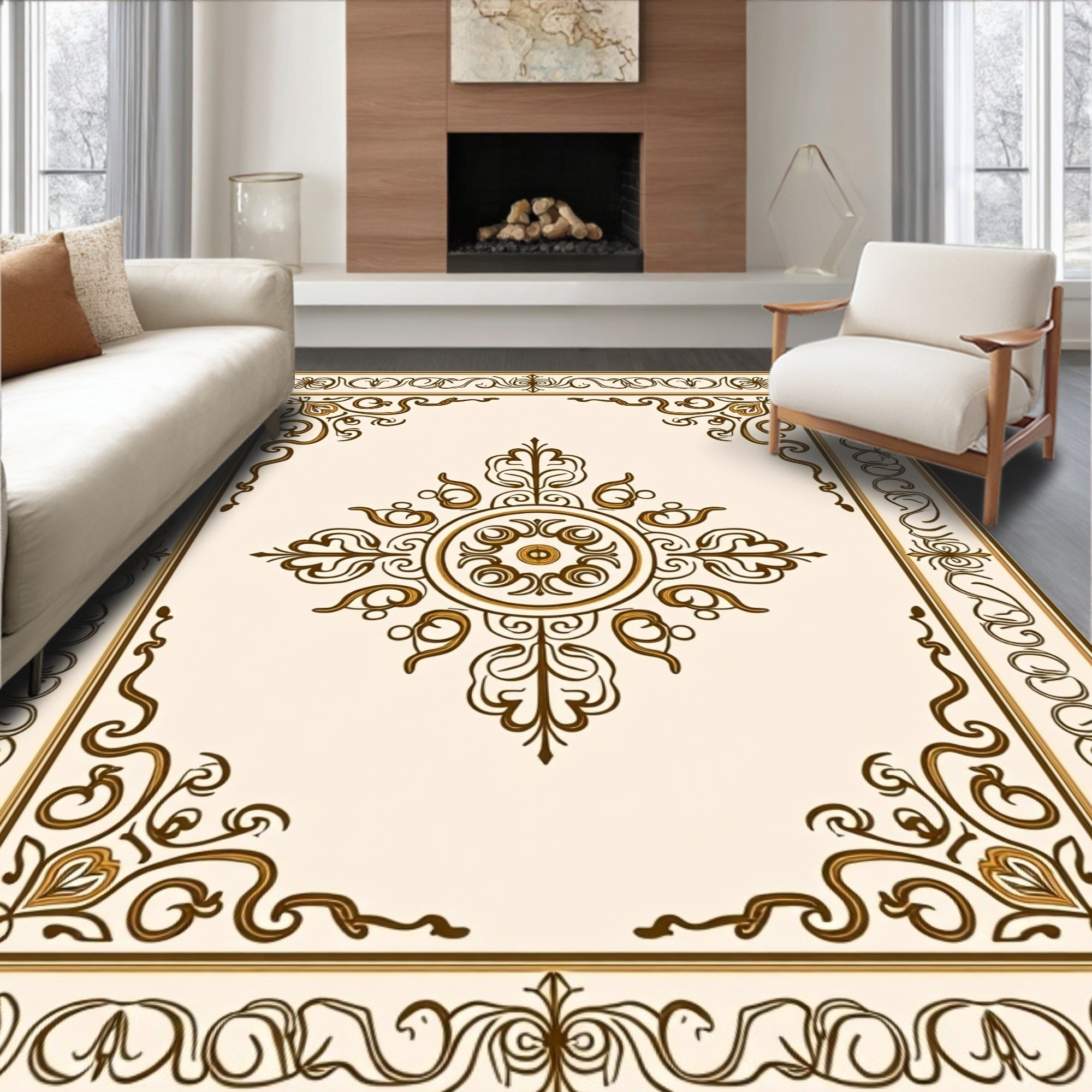 Ornate Border With Central Floral Medallion Rug
