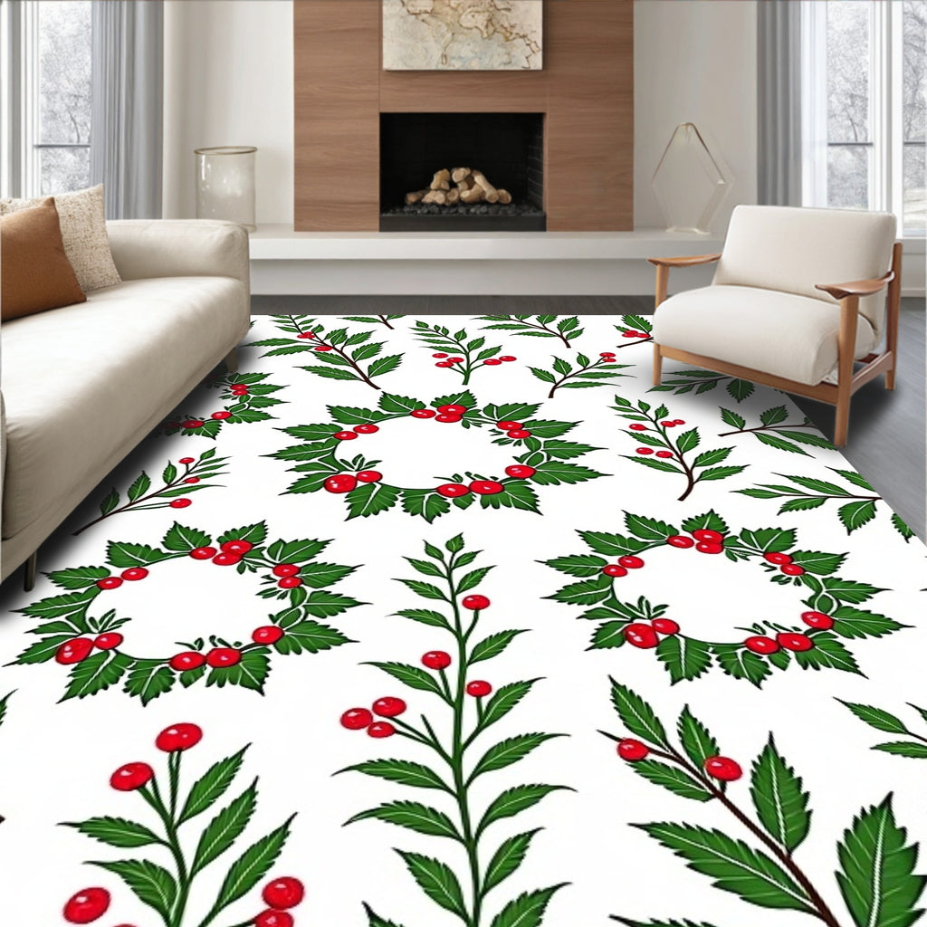 Whimsical Holly Berry Wreath Garland Rug