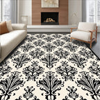 Black Cream Classic Floral Pattern Rug