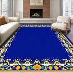Ornate Blue Floral Border Design Rug