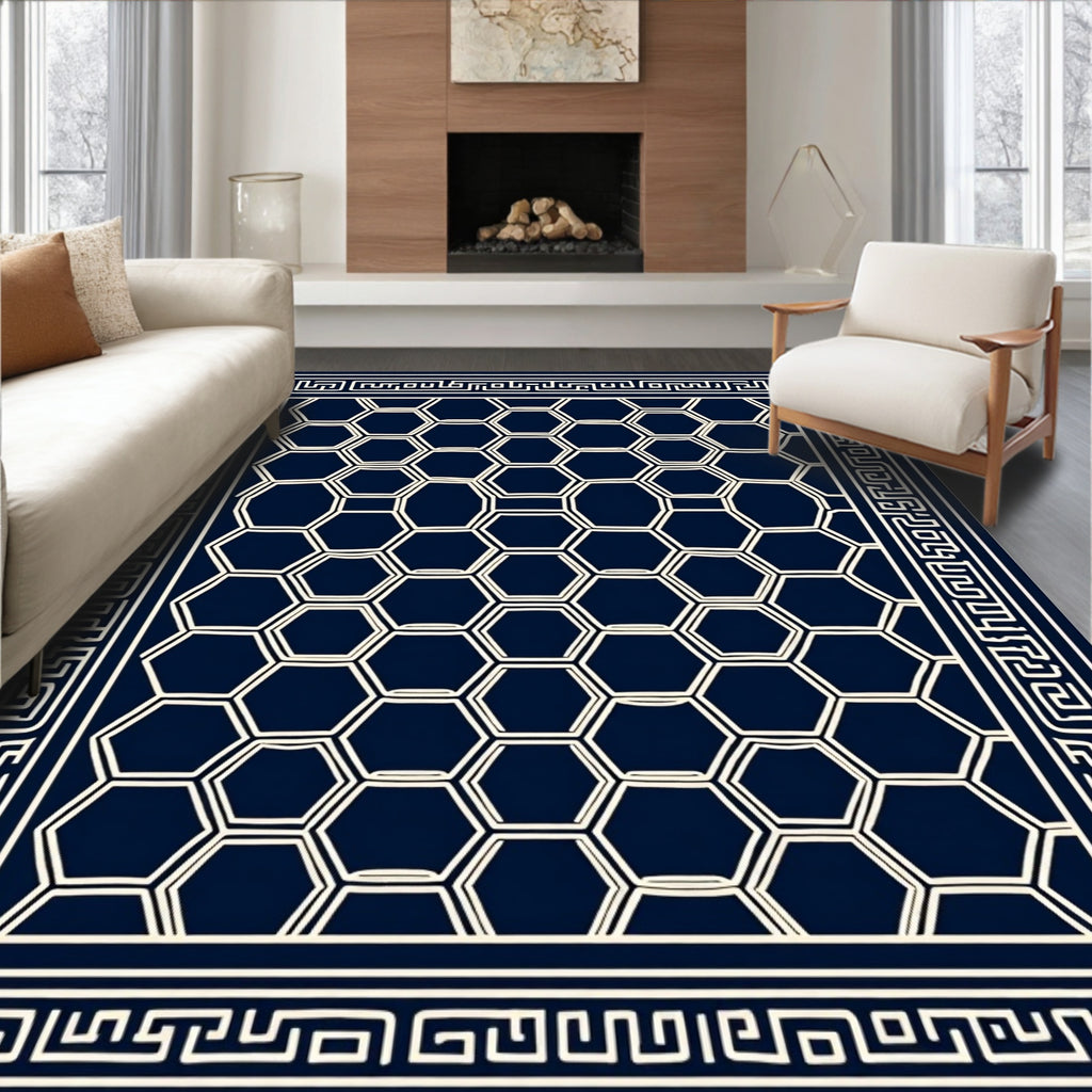 Classic Hexagon Pattern With Greek Key Border Rug