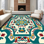 Ornate Teal Crimson Floral Medallion Rug