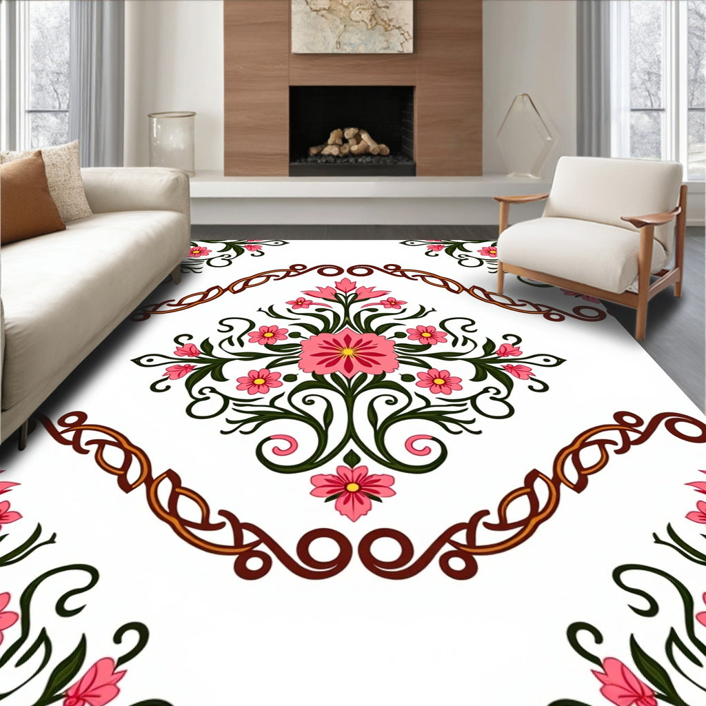 Intricate Floral Vines Pattern Oriental Rug