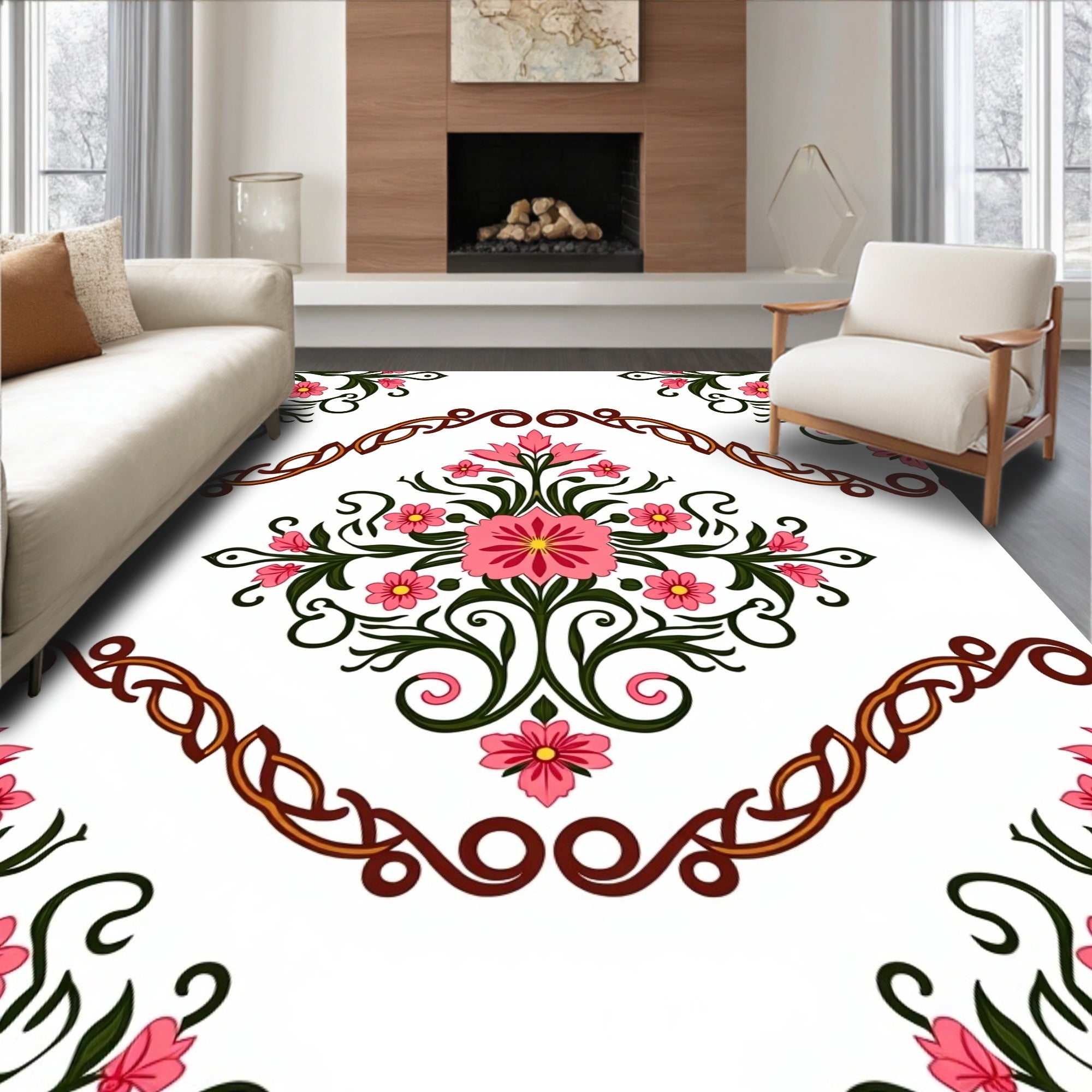 Intricate Floral Vines Pattern Oriental Rug