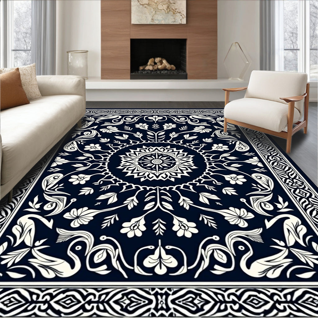 Classic Intricate Floral Swan Pattern Rug