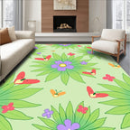 Whimsical Coral Butterflies Greenery Garden Rug