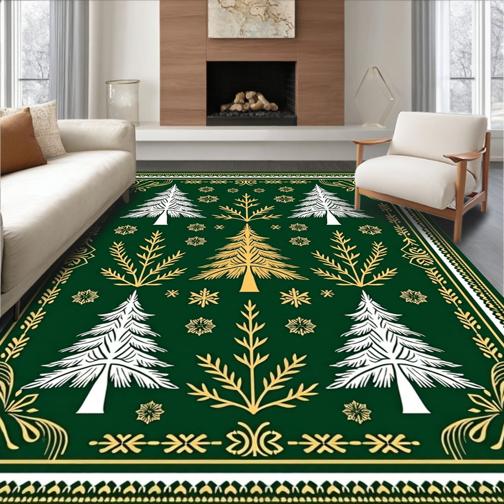 Emerald Forest Pine Snowflakes Rug