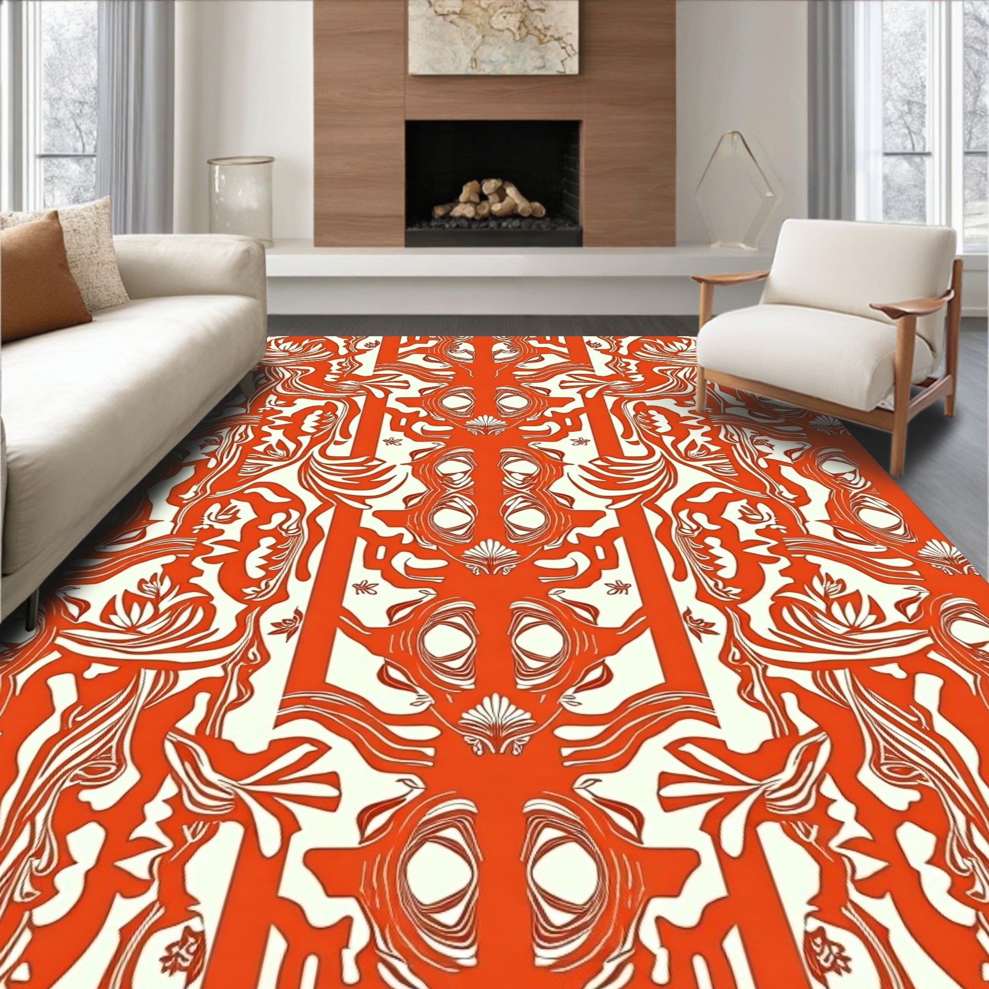 Abstract Floral Pattern With Faces Rug