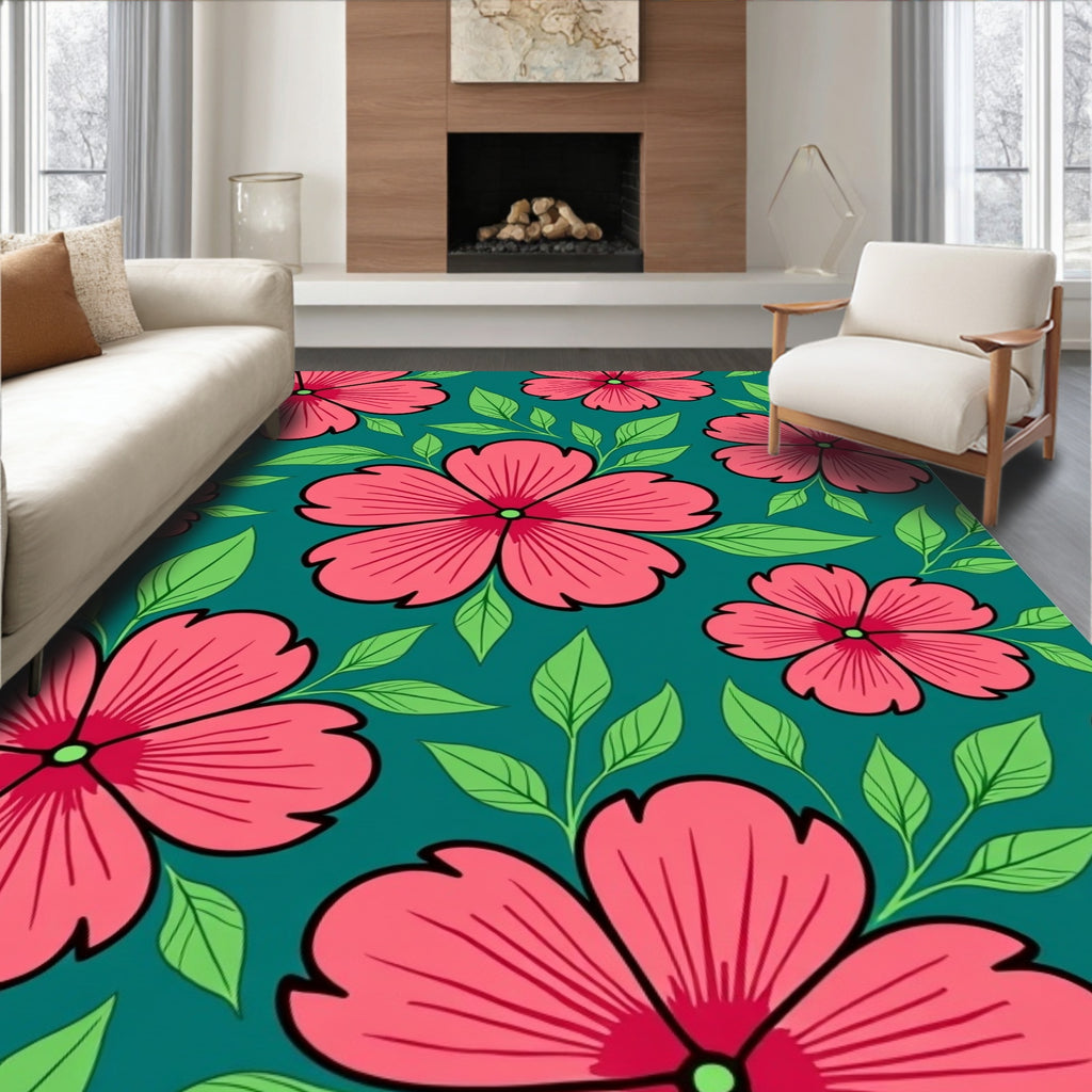 Bold Orchid Pink Floral Tropical Pattern Rug