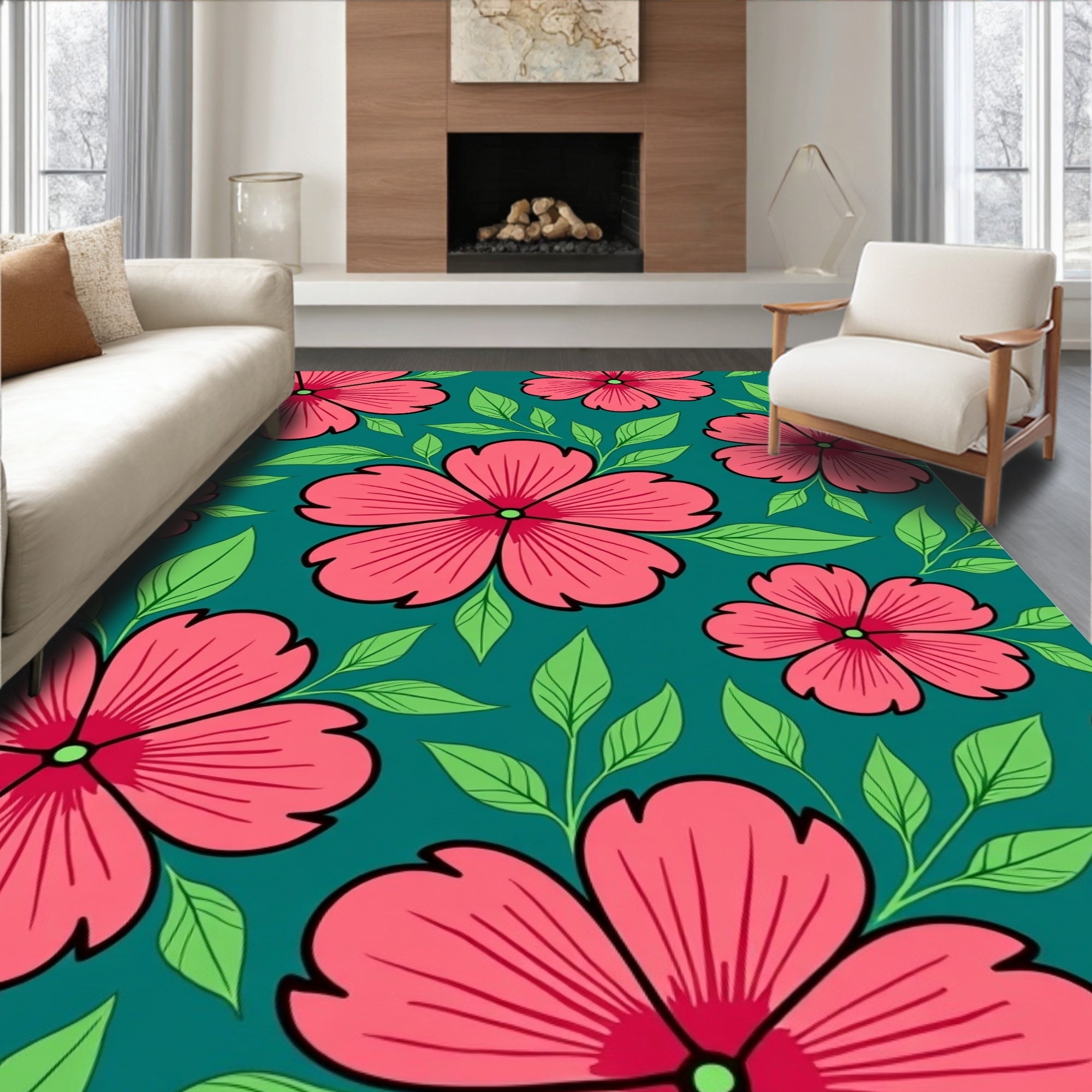 Bold Orchid Pink Floral Tropical Pattern Rug