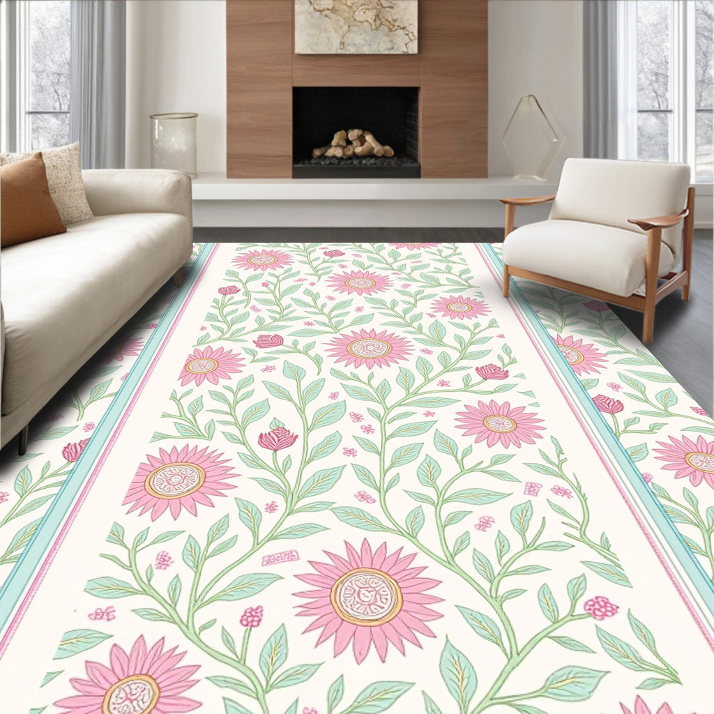 Pink Flower Vine Pattern Rug