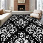 Black and White Floral Damask Design Rug