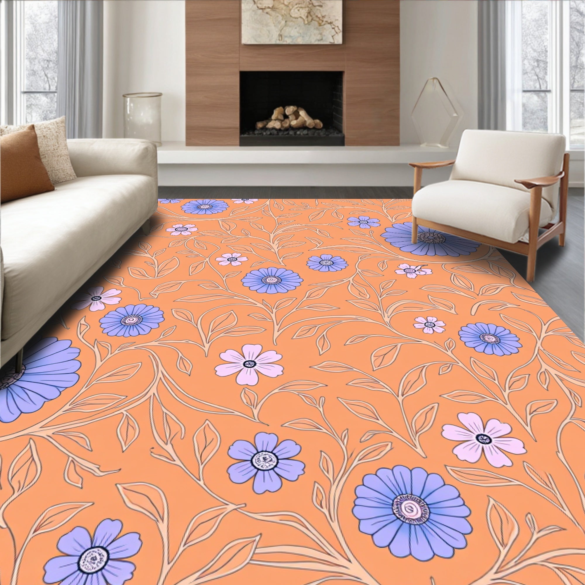 Vintage Floral Vines Pattern Design Rug
