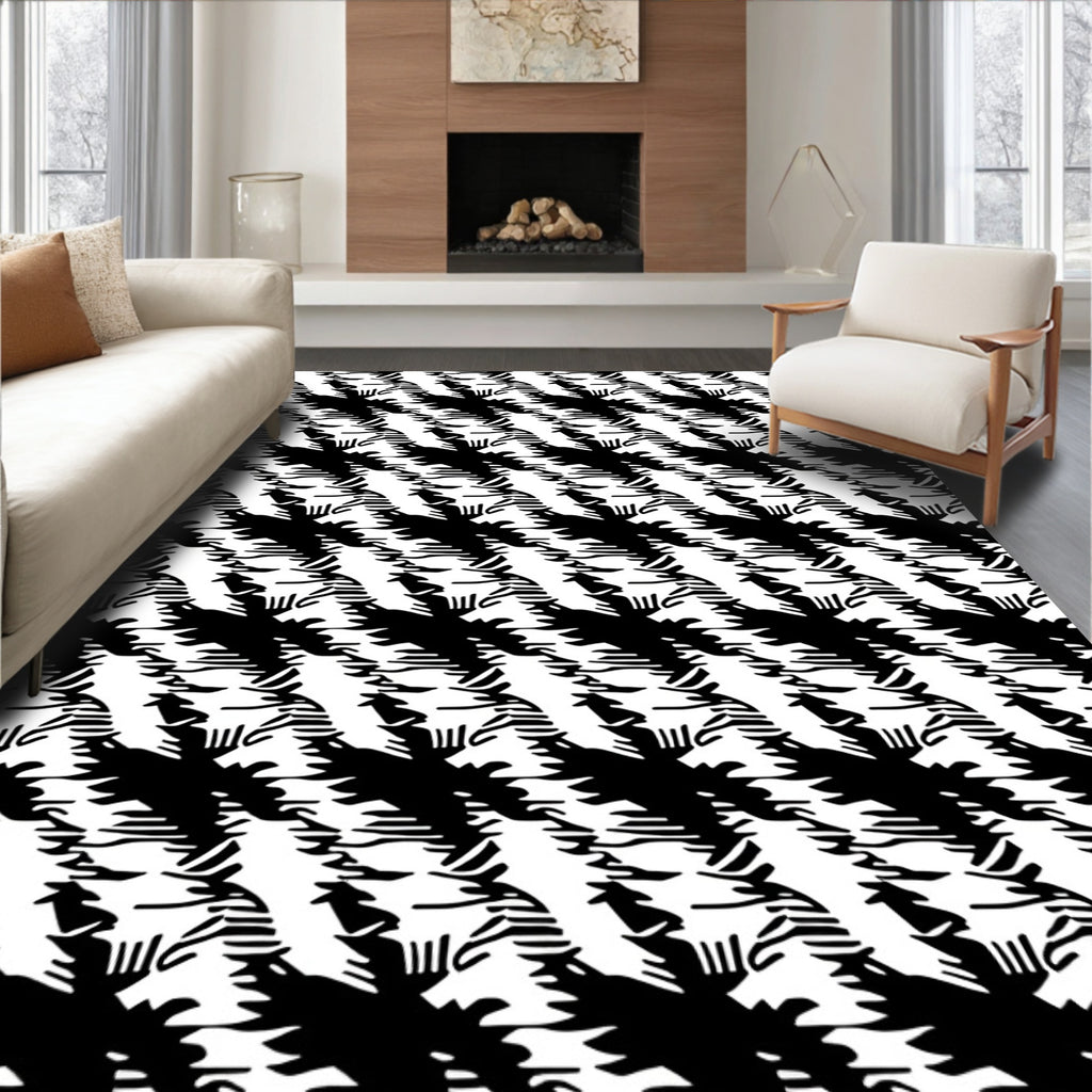Black White Abstract Diagonal Design Rug