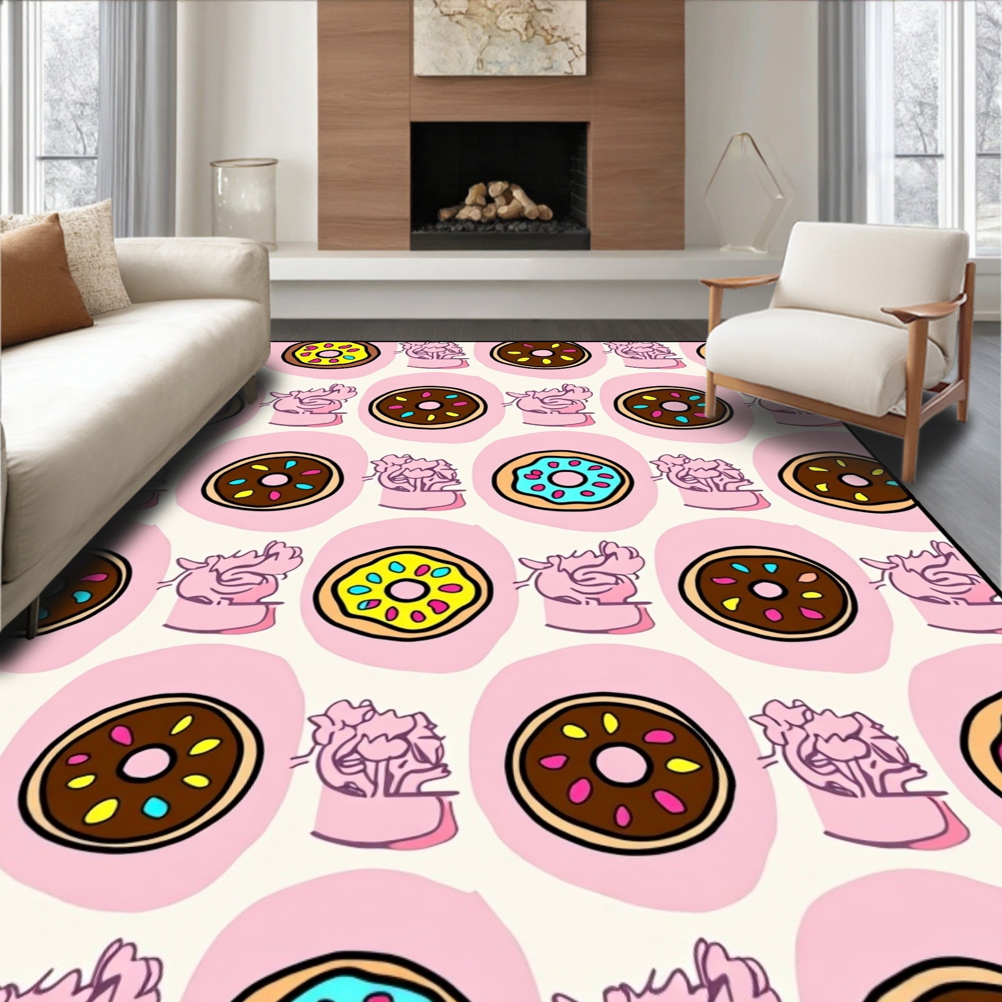 Playful Donut Floral Pattern Rug