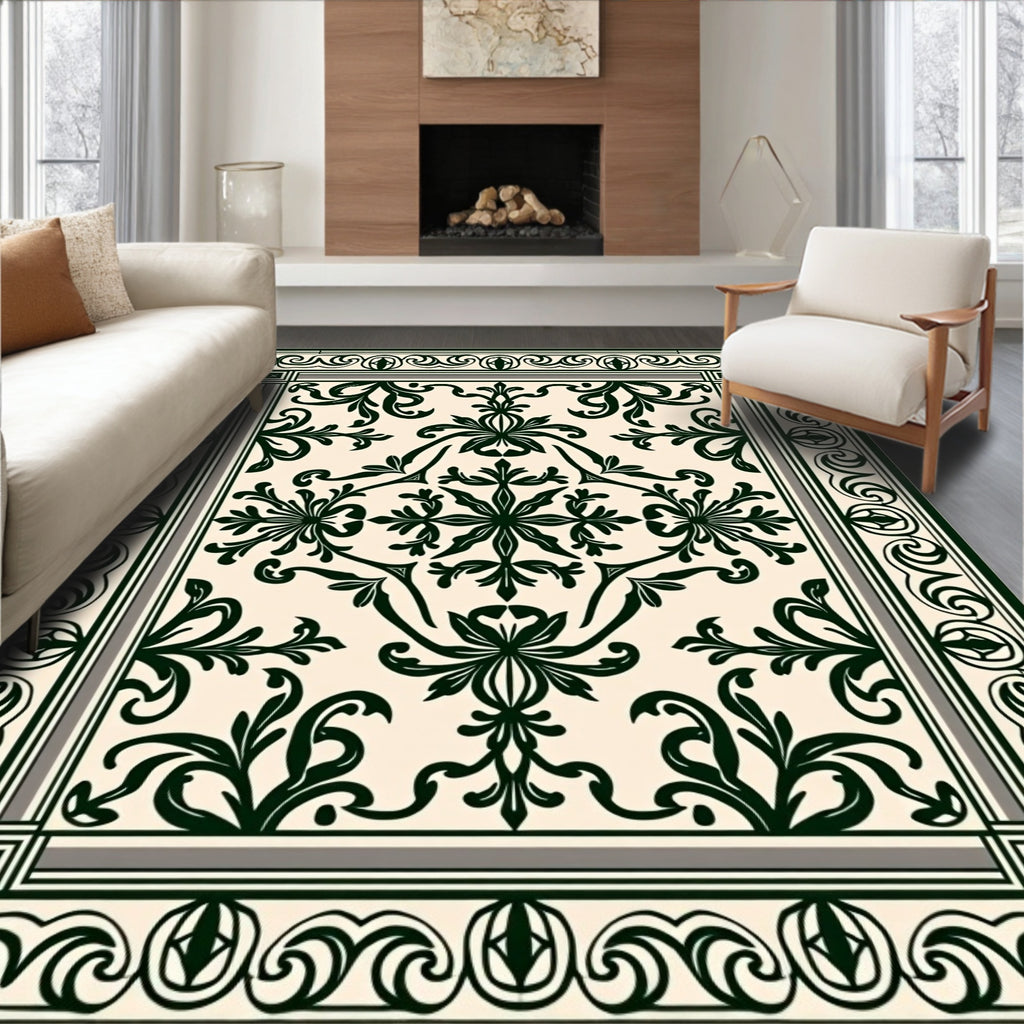 Intricate Floral Medallion Scrollwork Design Rug