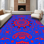 Vibrant Red Blue Mandala Design Rug