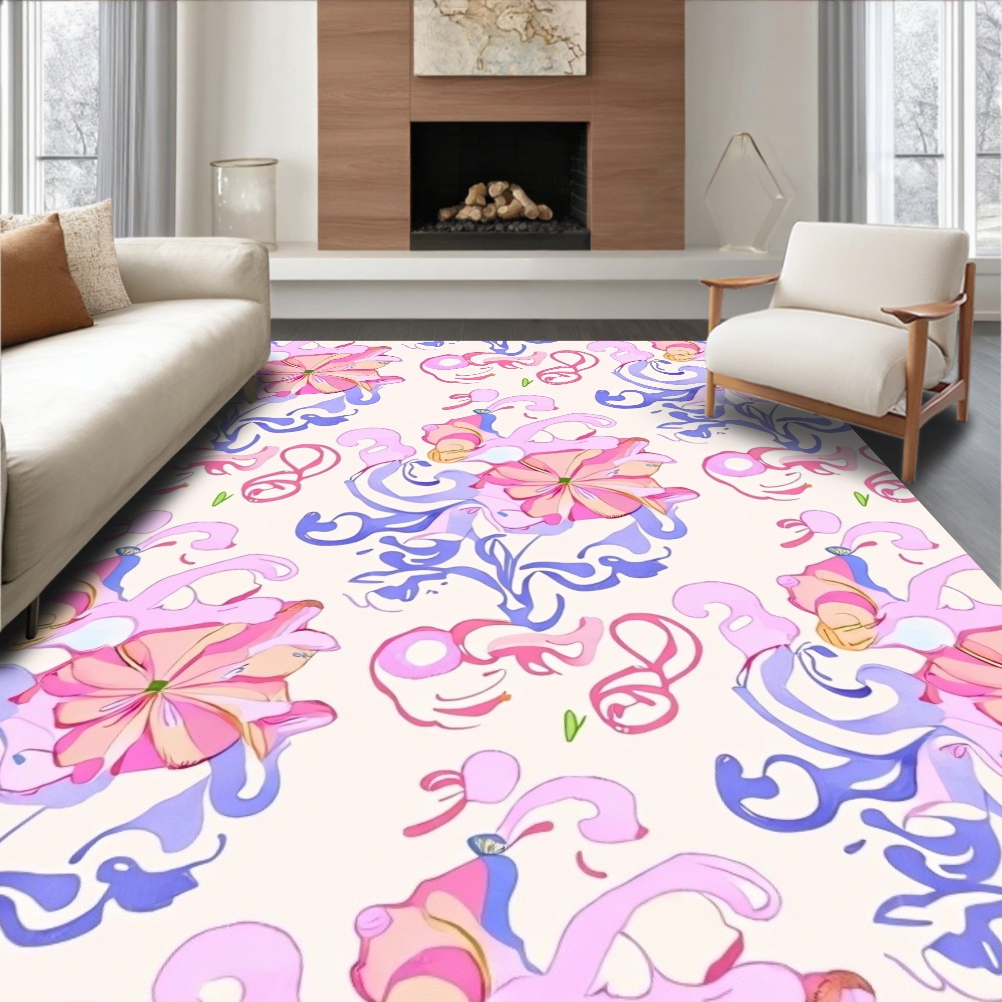 Whimsical Floral Swirls Pastel Rug