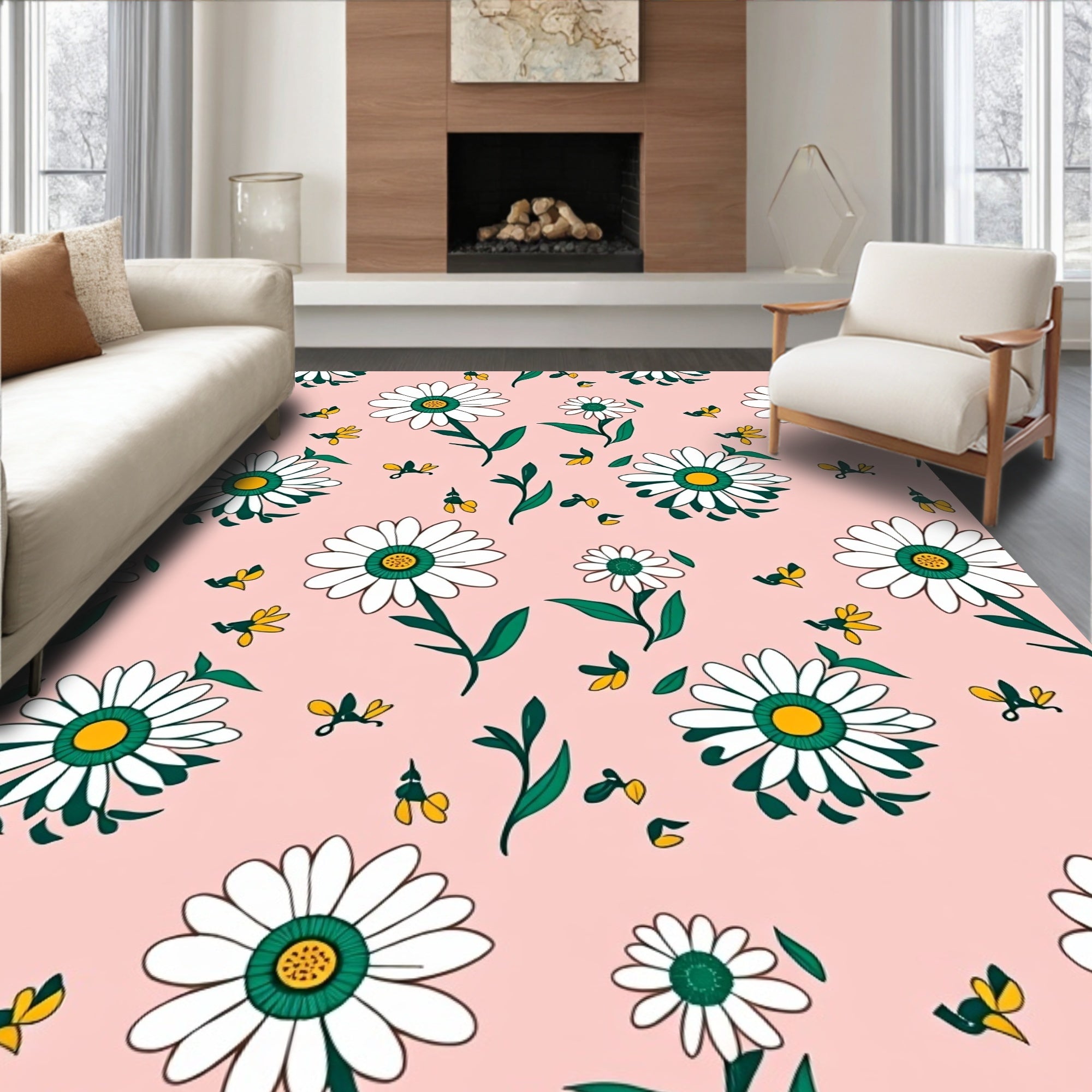 Daisies and Bees Pattern Design Rug