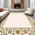 Golden Floral Filigree Border Design Rug
