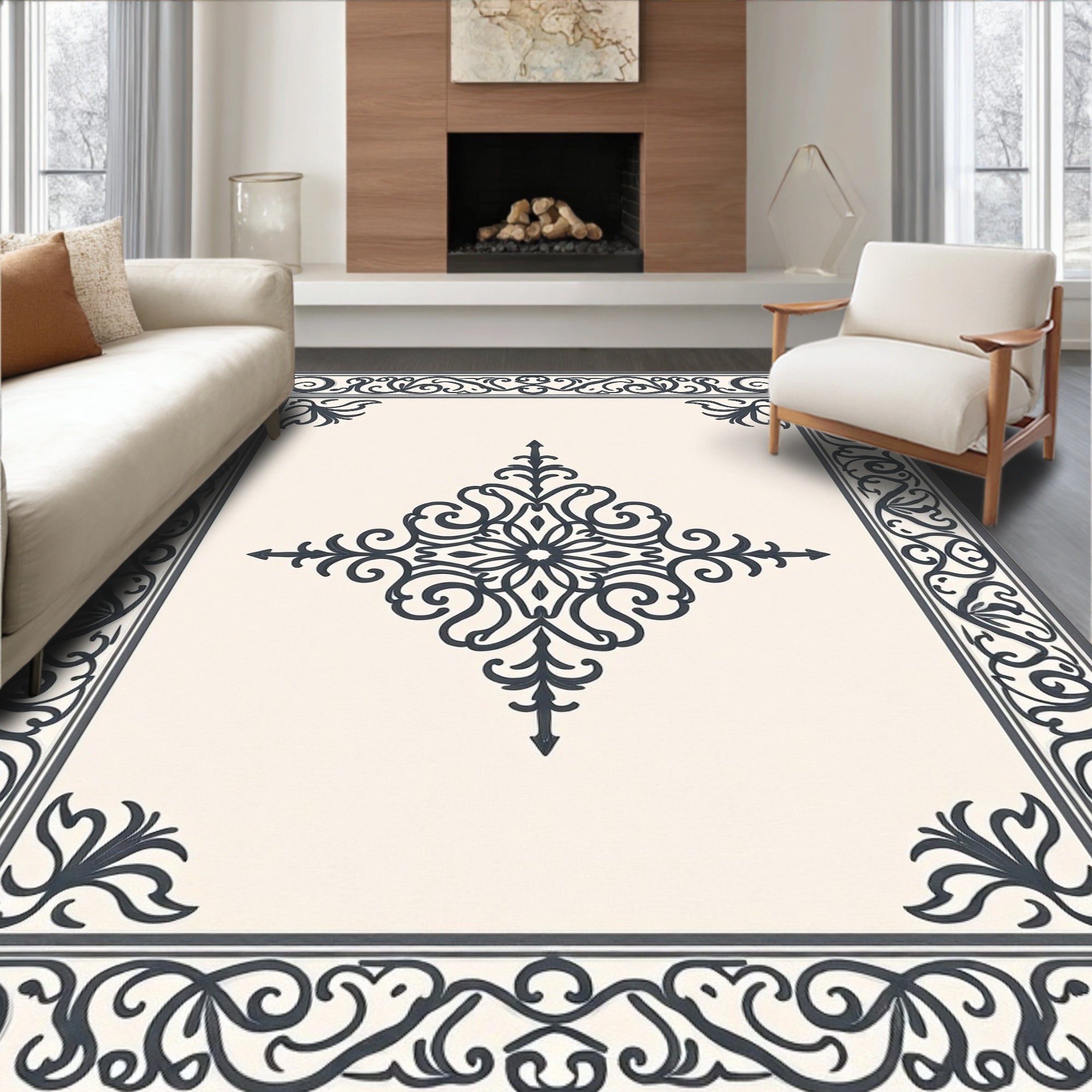Elegant Scrollwork With Central Motif Rug