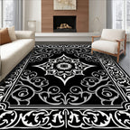 Monochromatic Ornate Floral Medallion Rug