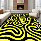Bold Yellow Black Swirl Pattern Rug