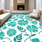 Teal Tropical Flower Leaf Pattern Rug