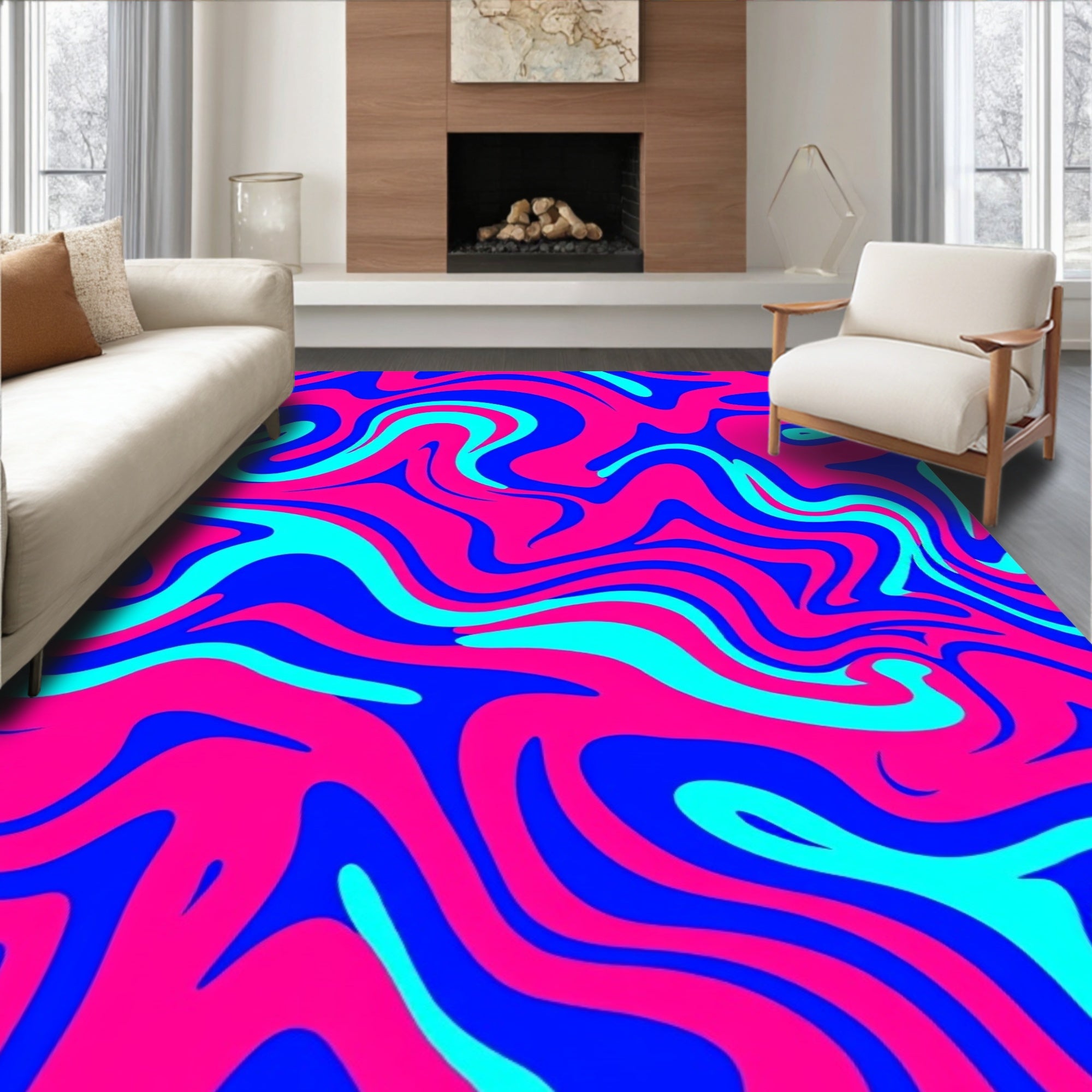 Psychedelic Swirl Magenta Blue Rug