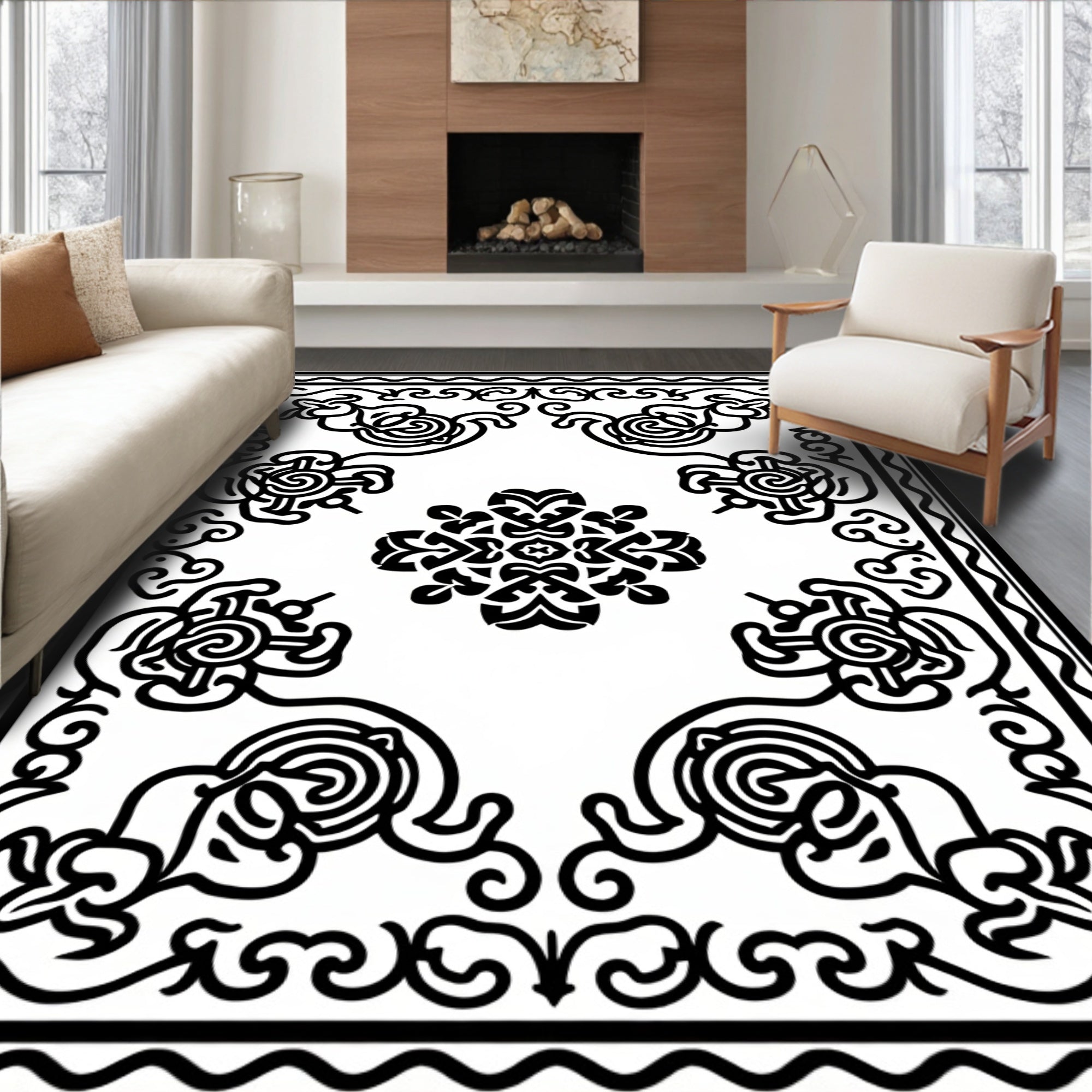 Intricate Scrollwork Floral Medallion Rug