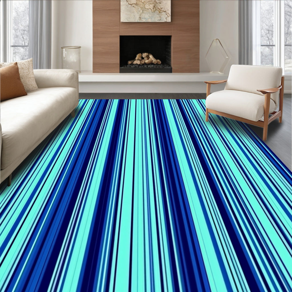 Bold Blue Striped Pattern Rug