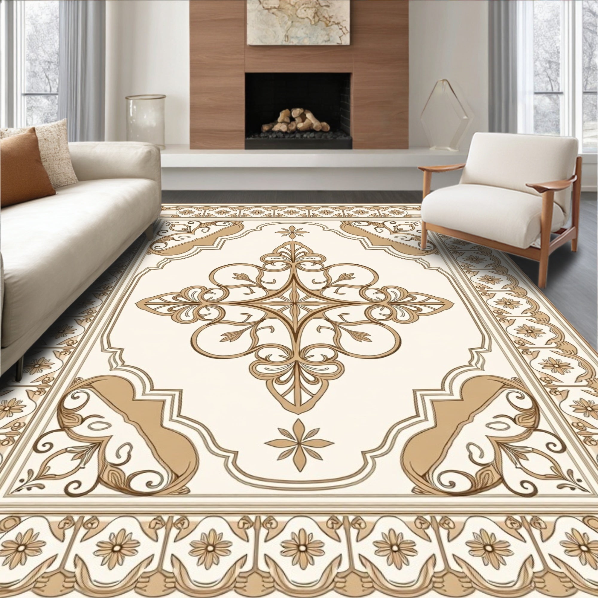 Ornate Floral Scrollwork Antique Style Pattern Rug