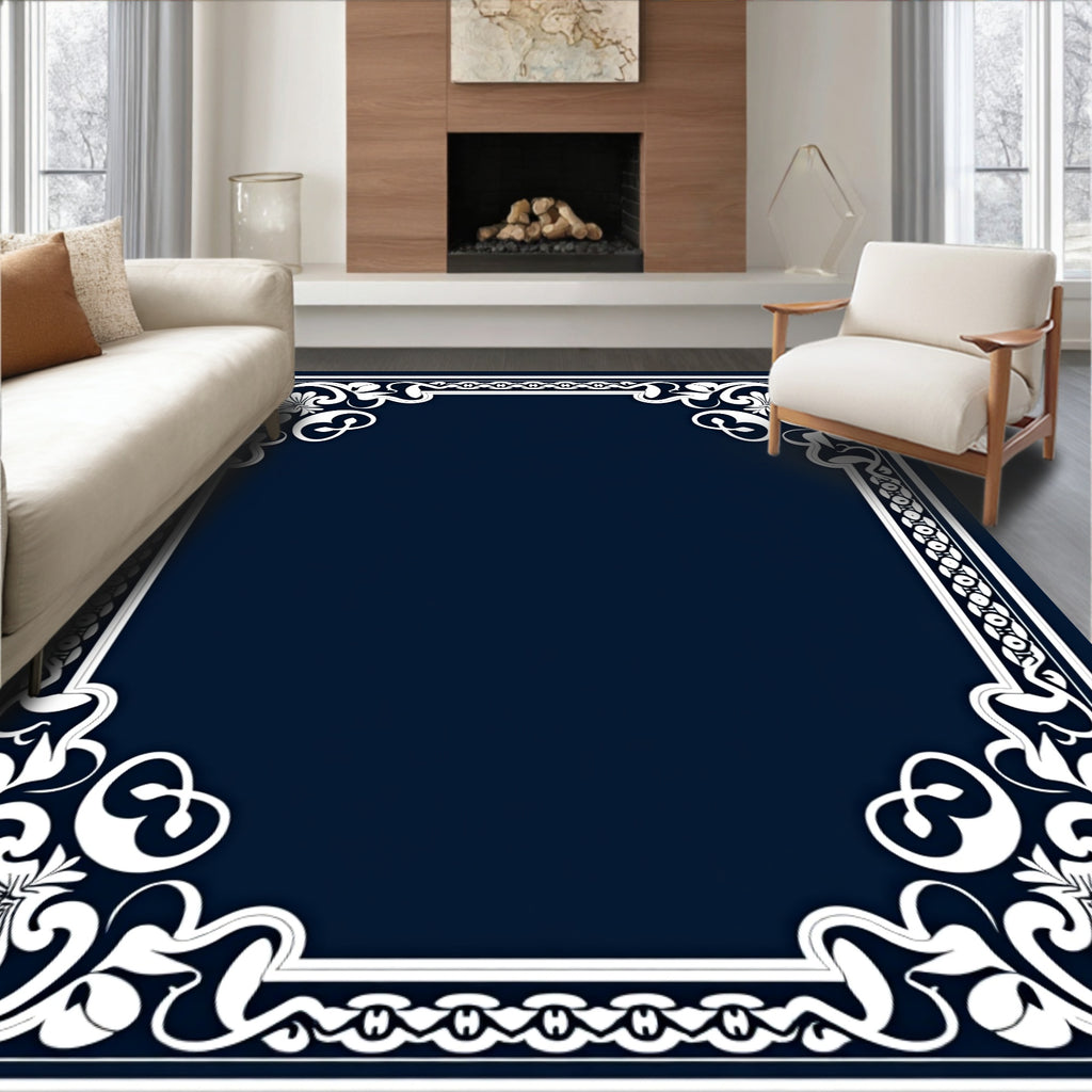 Elegant Floral Scrollwork Border Rug