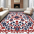 Classic Red Navy Floral Medallion Pattern Rug