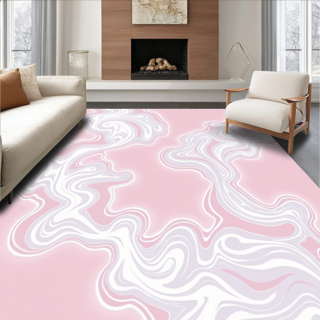 Soft Pink Swirling Marble Flow Rug