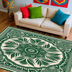 Green Floral Medallion Intricate Pattern Rug