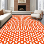 Orange White Intricate Geometric Pattern Rug